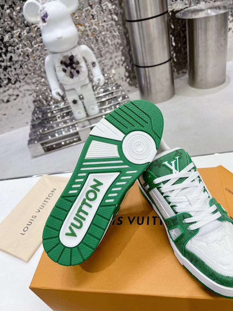 Louis Vuitton Trainer Green Monogram Denim White