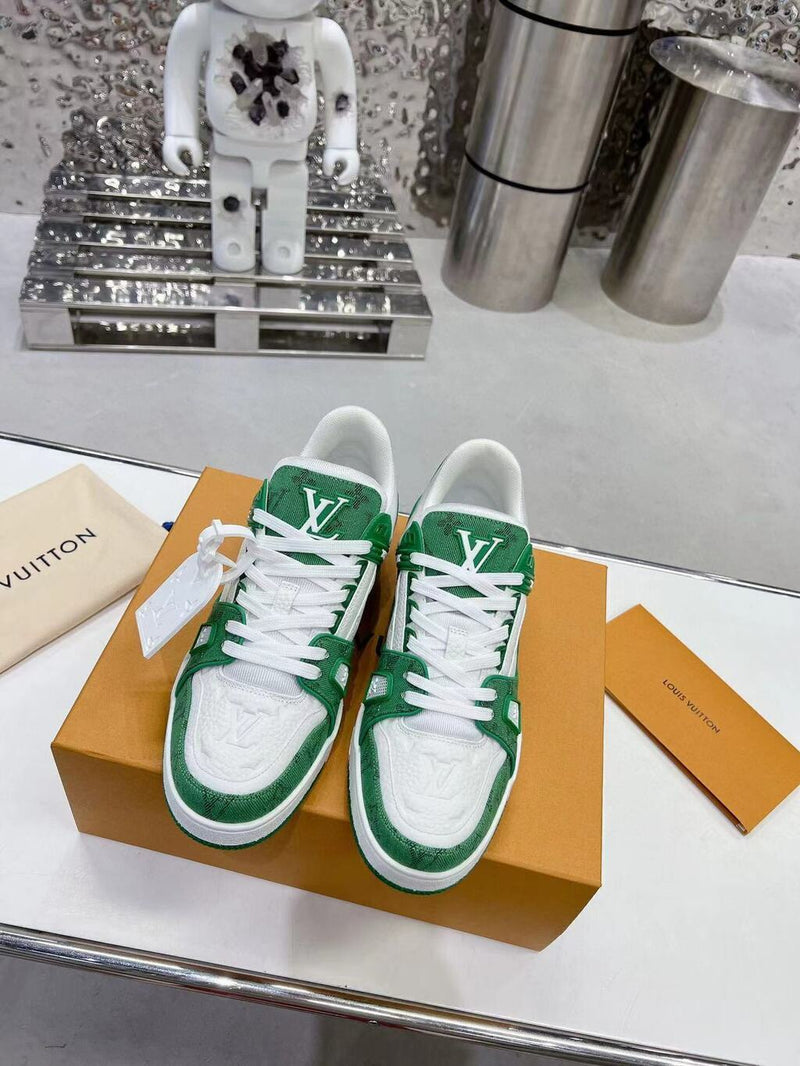 Louis Vuitton Trainer Green Monogram Denim White