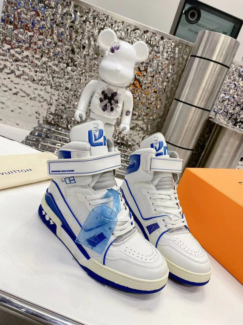 Louis Vuitton LV Trainer Sneaker Boot High White Blue