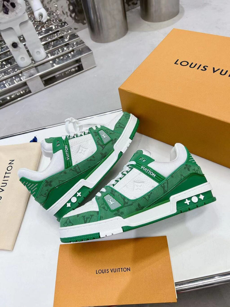 Louis Vuitton Trainer Green Monogram Denim White