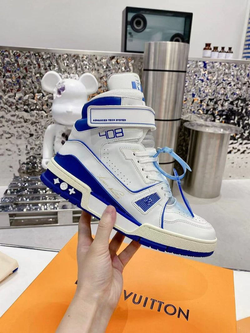 Louis Vuitton LV Trainer Sneaker Boot High White Blue